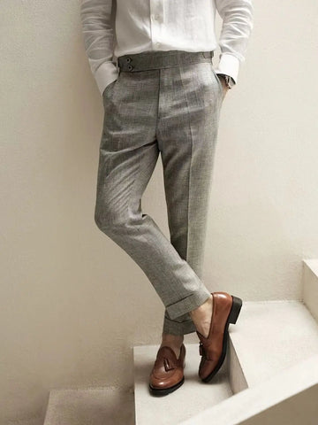 Vintage Naples Linen Pants Men British Style High Waist Slim Fit  Trousers Spring Summer Fashion Casual Ankle-Length Suit Pants